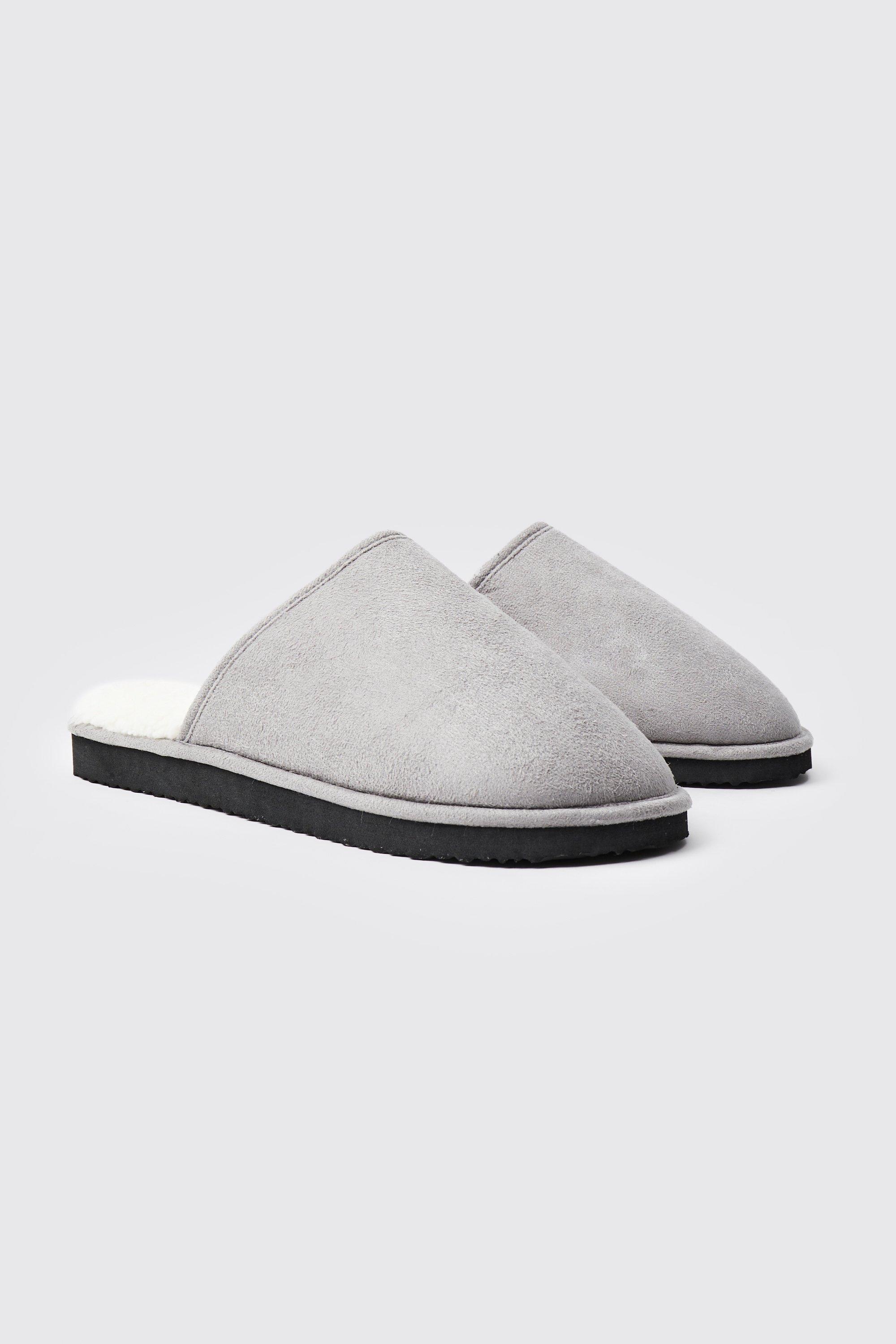 Mens Grey Sherpa Lined Slipper, Grey